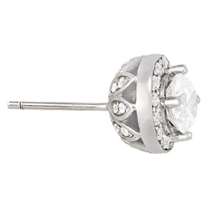 14K White Gold Round Diamond Halo Stud Earrings
