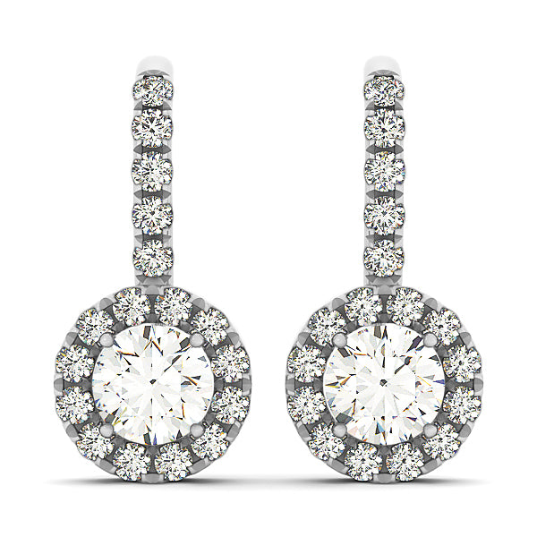 18K White Gold Round Diamond Halo Earring Set