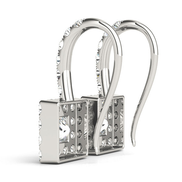 14K White Gold Square Diamond Halo Earrings