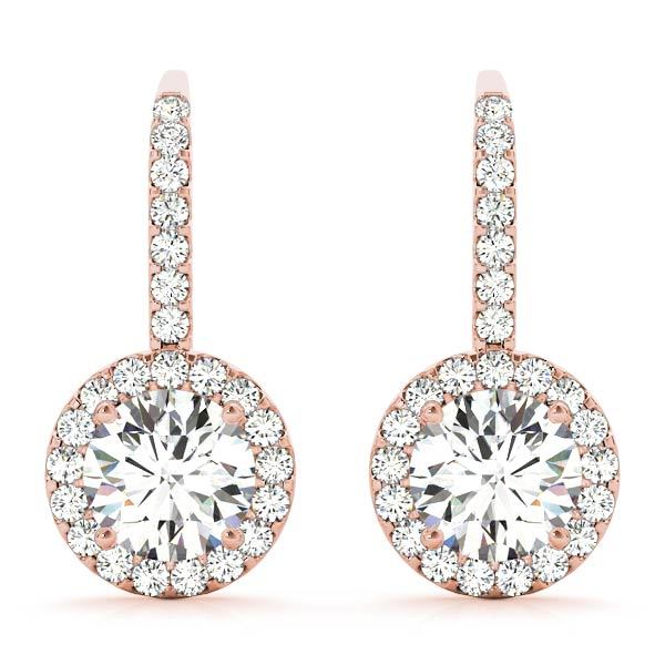 14K Rose Gold Round Diamond Halo Earrings
