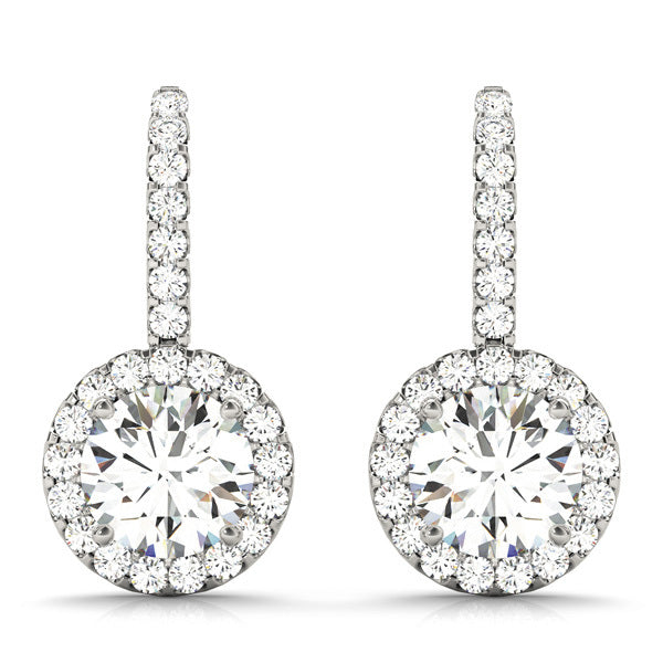 14K White Gold Round Diamond Halo Stud Earrings