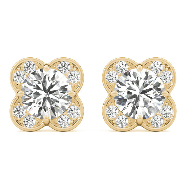 18K Yellow Gold Diamond Halo Stud Earrings