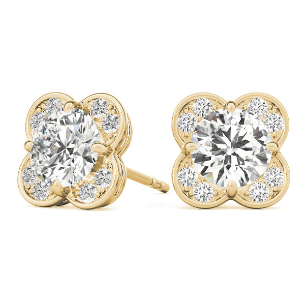 18K Yellow Gold Diamond Halo Stud Earrings