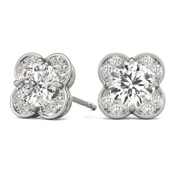 14K White Gold Diamond Halo Stud Earrings