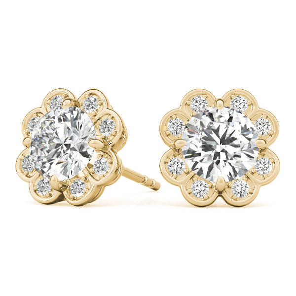 18K Yellow Gold Diamond Halo Stud Earrings