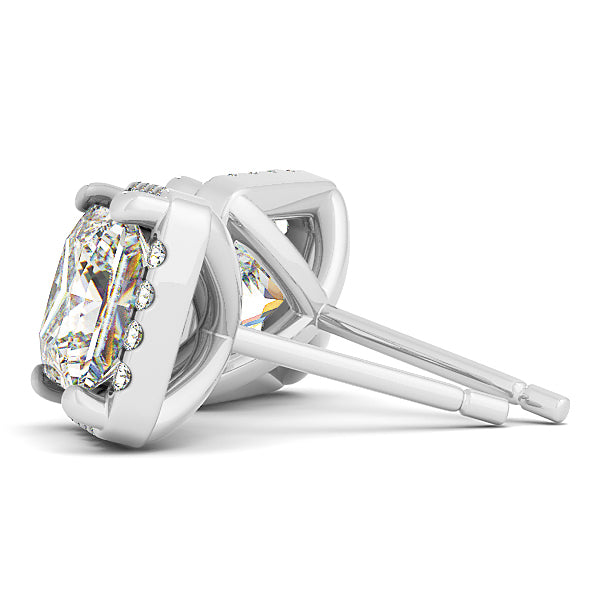 14K White Gold Square Diamond Halo Earrings