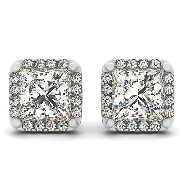 18K White Gold Square Diamond Halo Earrings