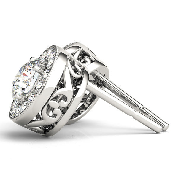 18K White Gold Round Diamond Halo Stud Earrings