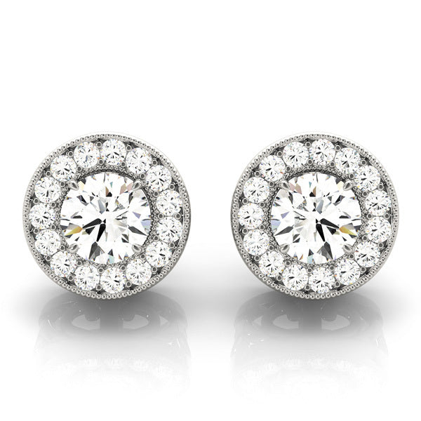 14K White Gold Round Diamond Halo Earrings