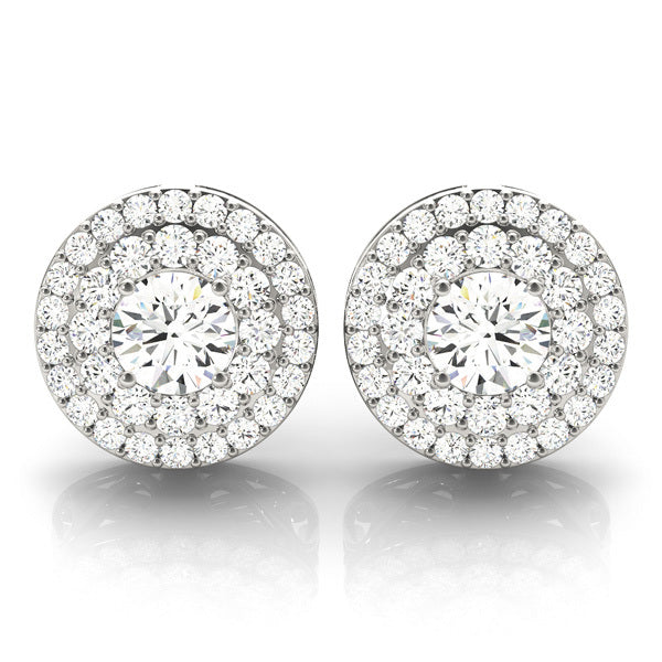 18K White Gold 1 CT Round Diamond Halo Earrings