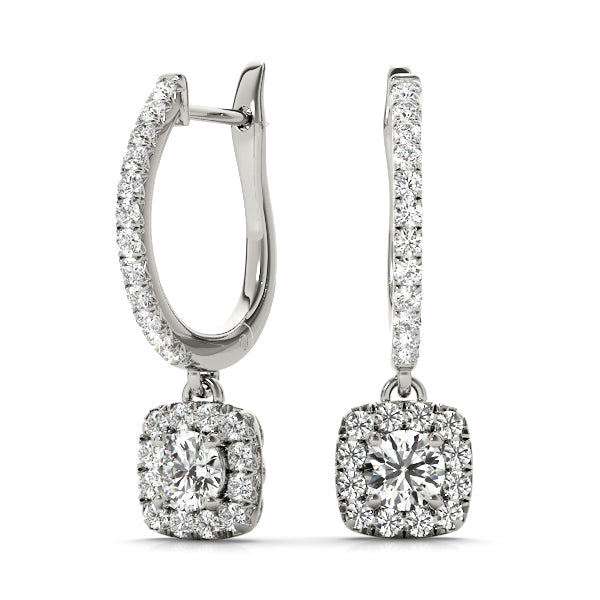 18K White Gold Round Diamond Halo Earrings