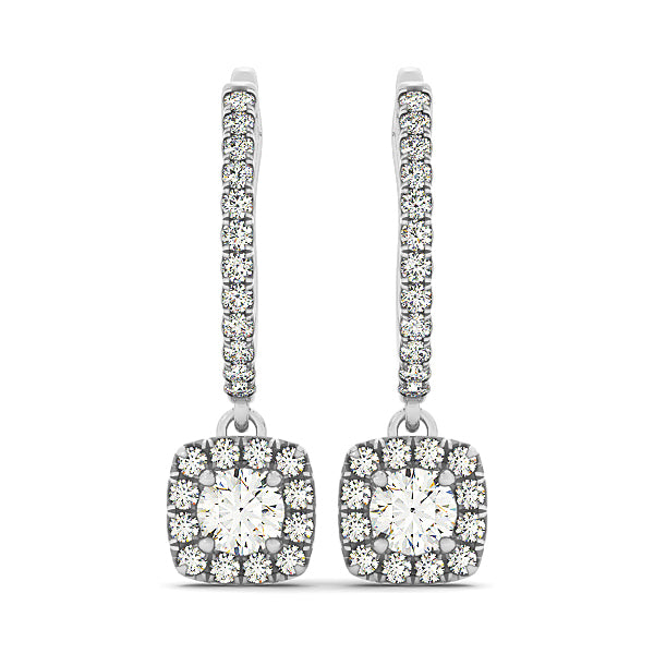 14K White Gold Round Diamond Halo Earrings
