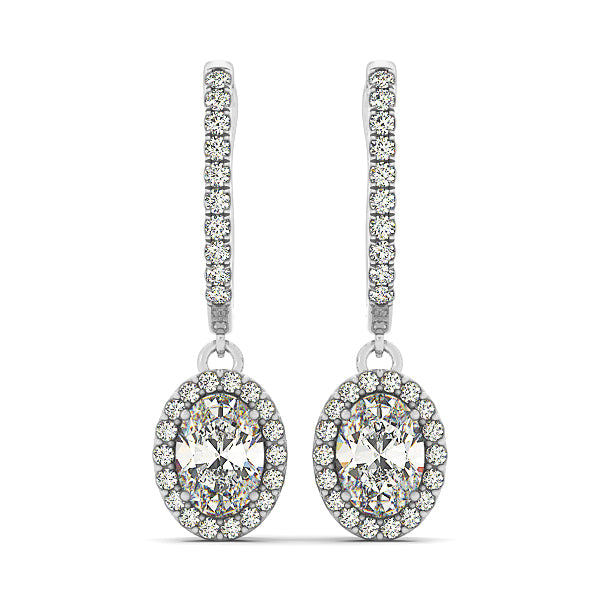 14K White Gold Diamond Halo Oval Earrings