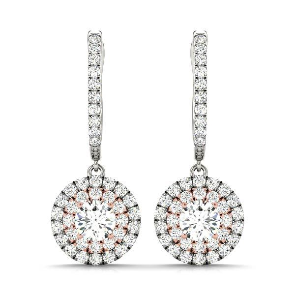 18K Rose Gold Round Diamond Halo Earrings