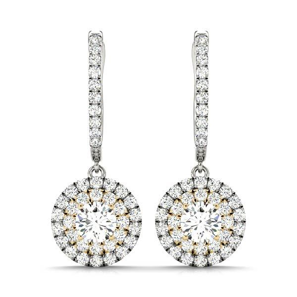 18K Yellow Gold Round Diamond Halo Earrings