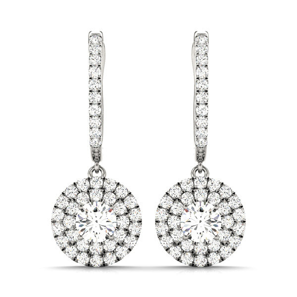 Platinum White Round Diamond Halo Earrings
