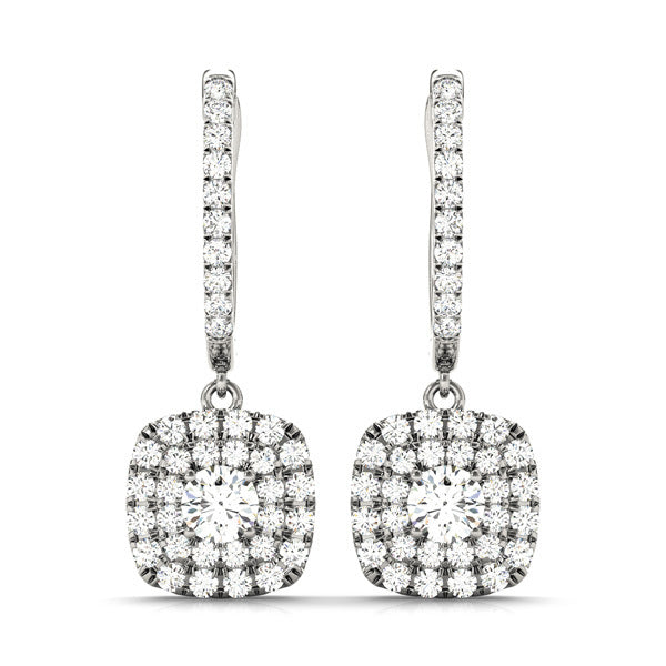 14K White Gold Round Diamond Halo Earrings