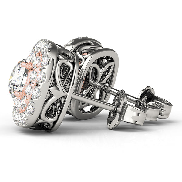 14K White Gold Round Diamond Halo Earrings