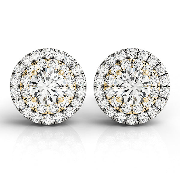 18K Yellow Gold Round Diamond Halo Earrings