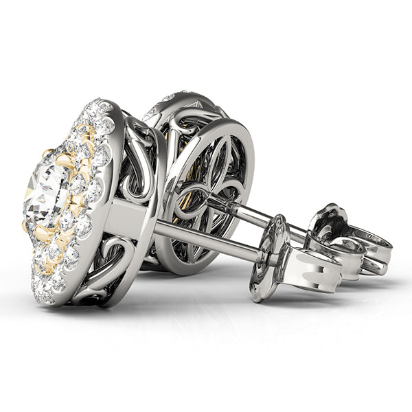 18K Yellow Gold Round Diamond Halo Earrings