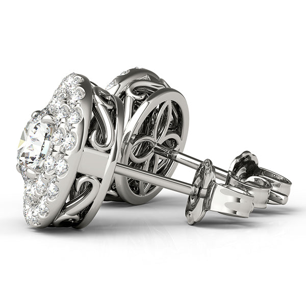 18K White Gold Round Diamond Halo Earrings