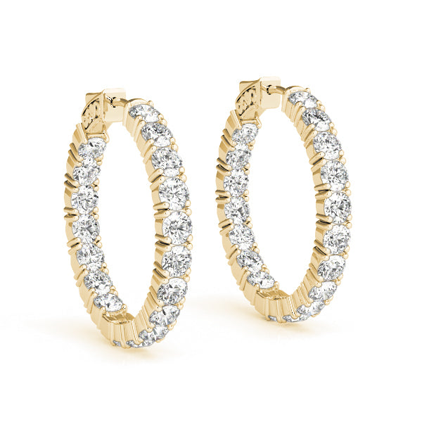 18K Yellow Gold Diamond Inside Out Hoop Earrings