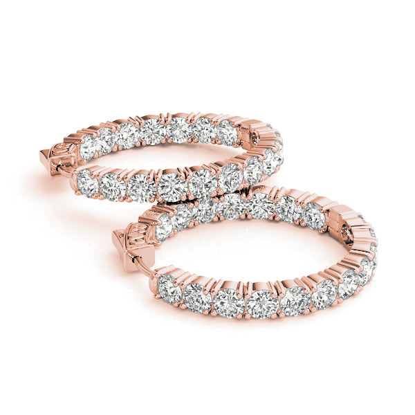 14K Rose Gold Diamond Inside Out Hoop Earrings