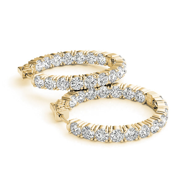 18K Yellow Gold Diamond Inside Out Hoop Earrings