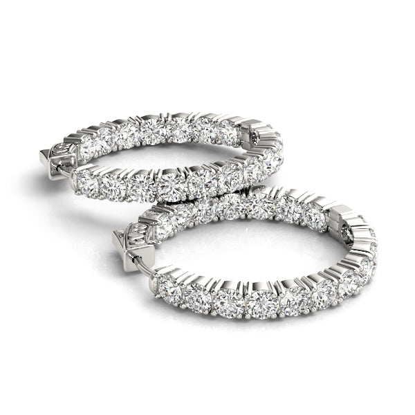 18K White Gold Diamond Inside Out Hoop Earrings