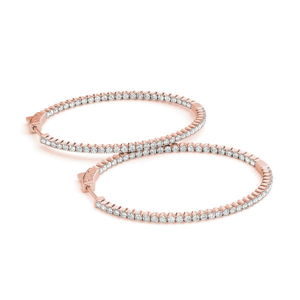 14K Rose Gold Round Diamond Inside Out Hoop Earrings