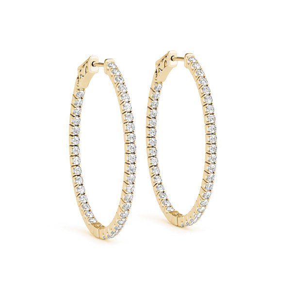 14K Yellow Gold Diamond Inside Out Hoop Earrings