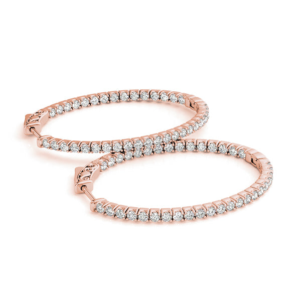 14K Rose Gold Round Diamond Inside Out Hoop Earrings