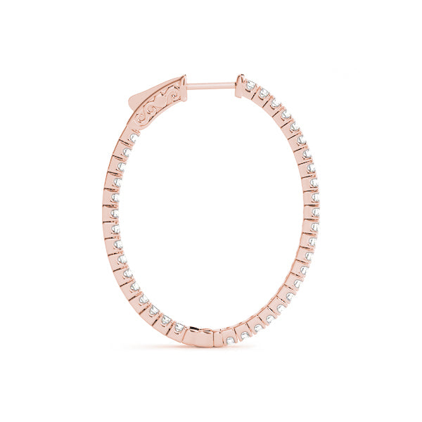 14K Rose Gold Round Diamond Inside Out Hoop Earrings