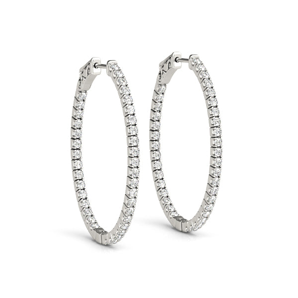 14K White Gold Diamond Inside Out Hoop Earrings