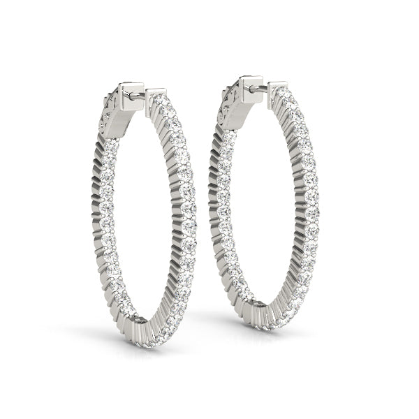 18K White Gold Diamond Inside Out Hoop Earrings