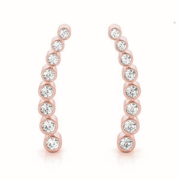 14K Rose Gold Round Diamond Climber Earrings