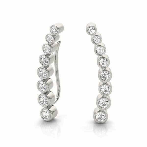 Platinum White Diamond Round Climber Earrings