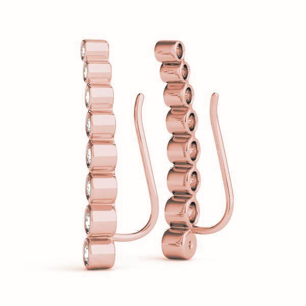 14K Rose Gold Round Diamond Climber Earrings