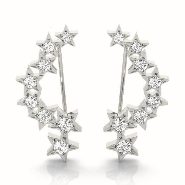 14K Gold Round Diamond Climber Earrings