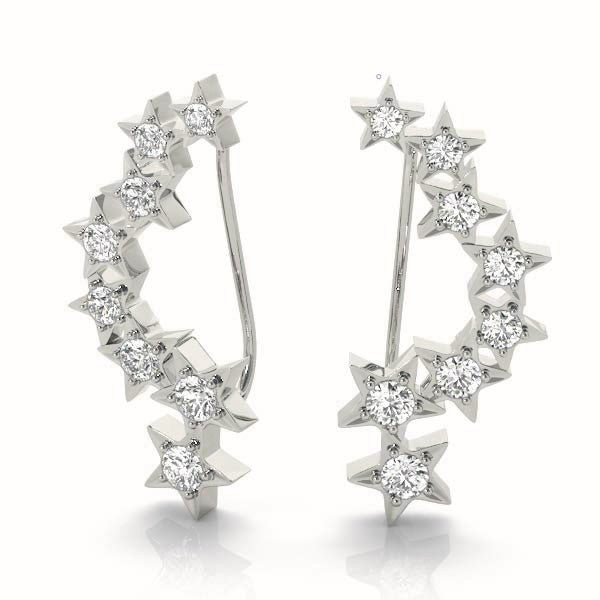 14K Gold Round Diamond Climber Earrings