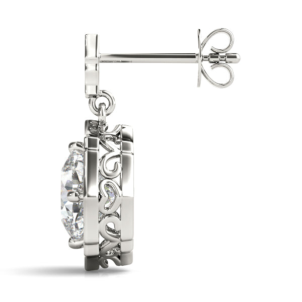 Platinum White Diamond Cushion Halo Earrings