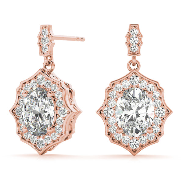 14K Rose Gold Oval Diamond Halo Stud Earrings