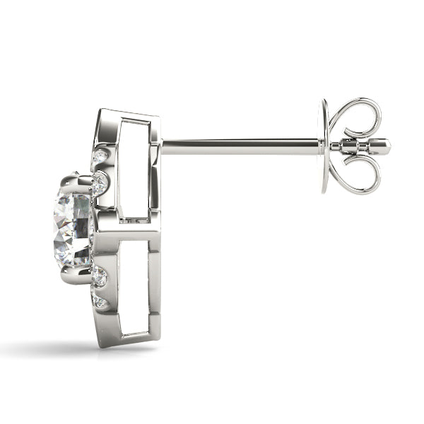 14K White Gold Round Diamond Halo Earrings