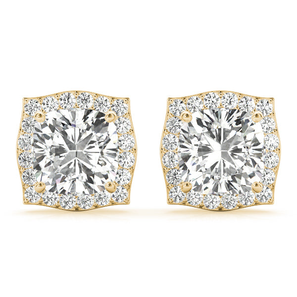 14K Yellow Gold Diamond Halo Cushion Earrings