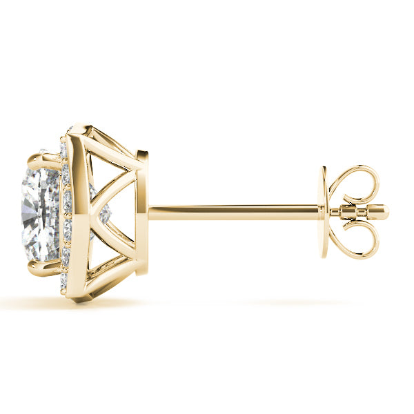 14K Yellow Gold Diamond Halo Cushion Earrings