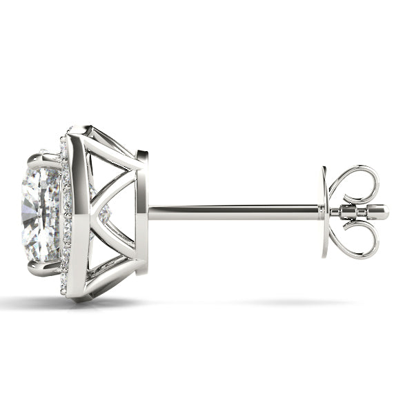 14K White Gold Diamond Halo Stud Earrings