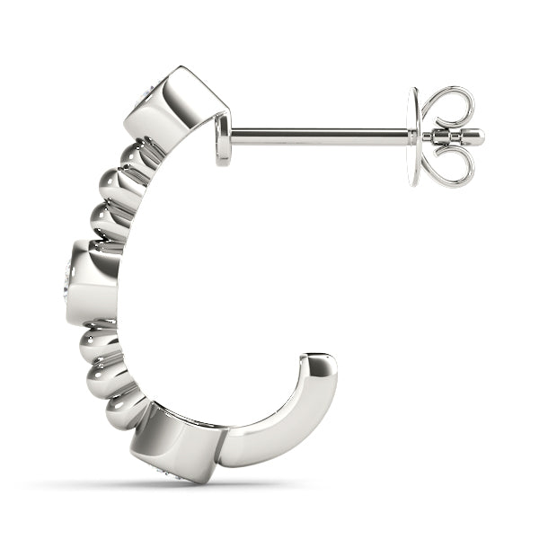 14K White Gold Round Diamond J-Hoop Earrings