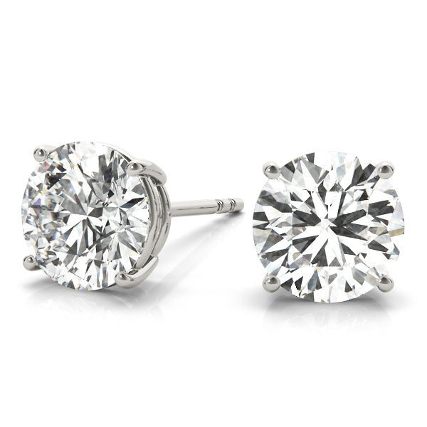 14K White Gold Round Diamond Stud Earrings