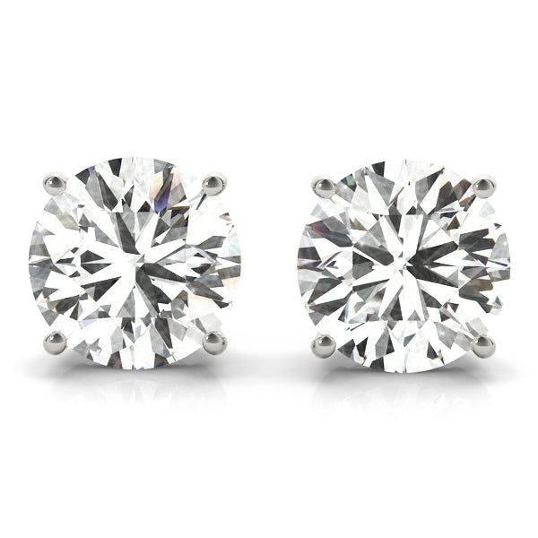 14K White Gold Round Diamond Stud Earrings