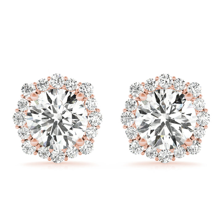 18K Rose Gold 1 CT Diamond Halo Stud Earrings